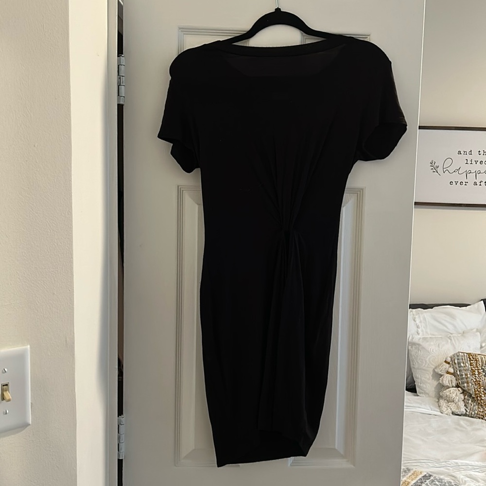 Fitted black Tshirt Dress with knotted waist